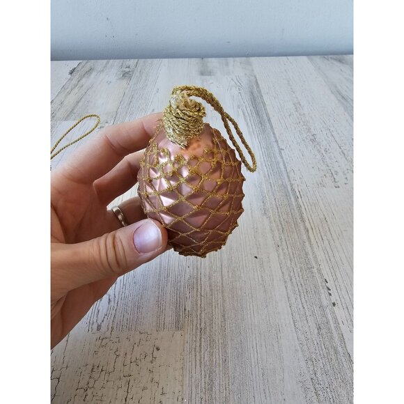 Glass gold beaded pine cone unique ornament set Xmas tree - Picture 7 of 10